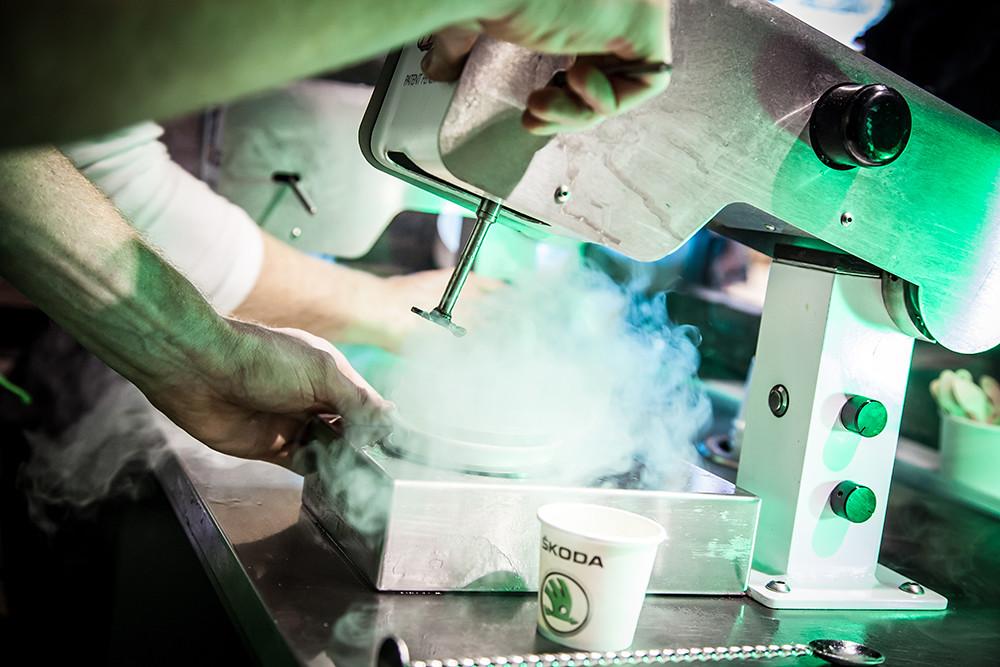 Instant Ice Cream Lab interactive liquid nitrogen station with chef churning fresh gelato