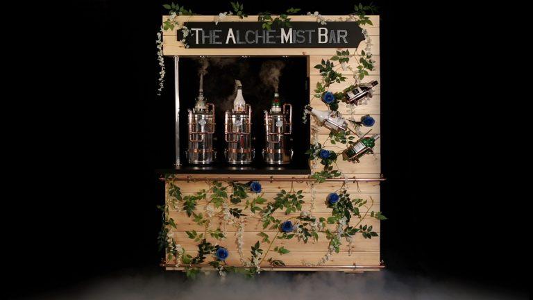 The Alche-Mist Bar wooden botanical station setup with flavour vapour chambers