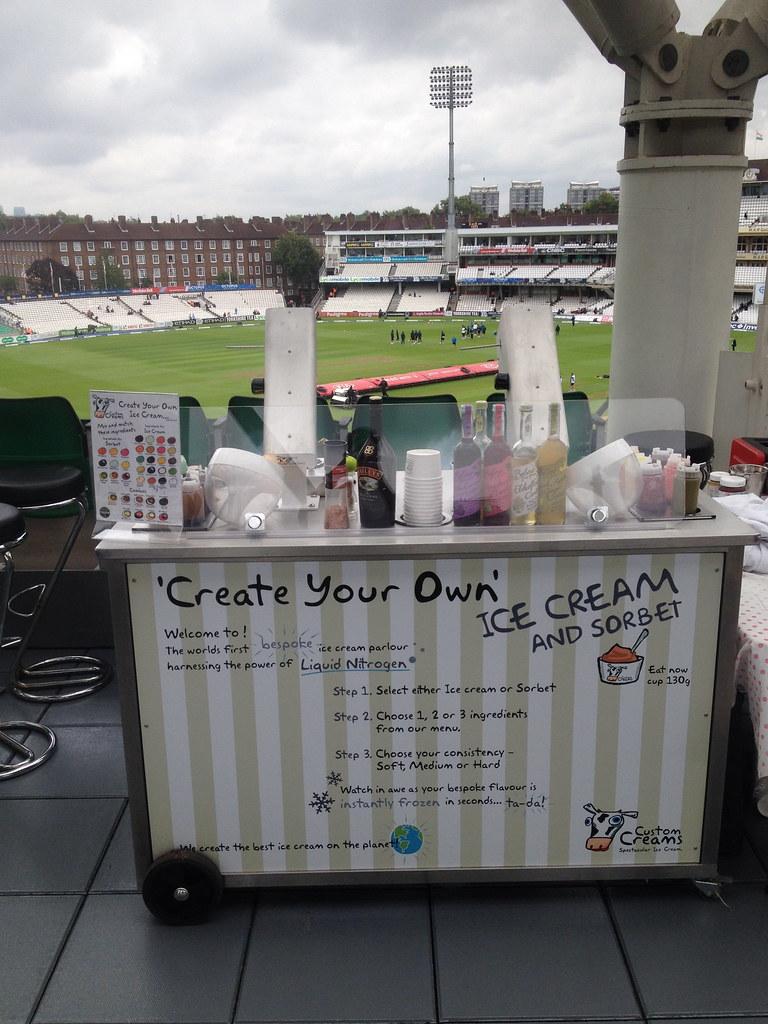 Kia Oval VIP cricket corporate hospitality liquid nitrogen catering station overlooking the pitch