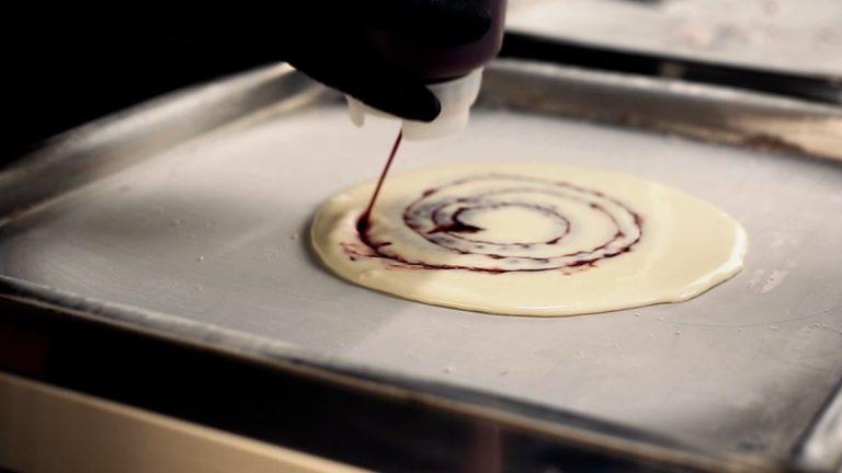Rolled Ice Cream Pouring Syrup Swirl Cold Plate
