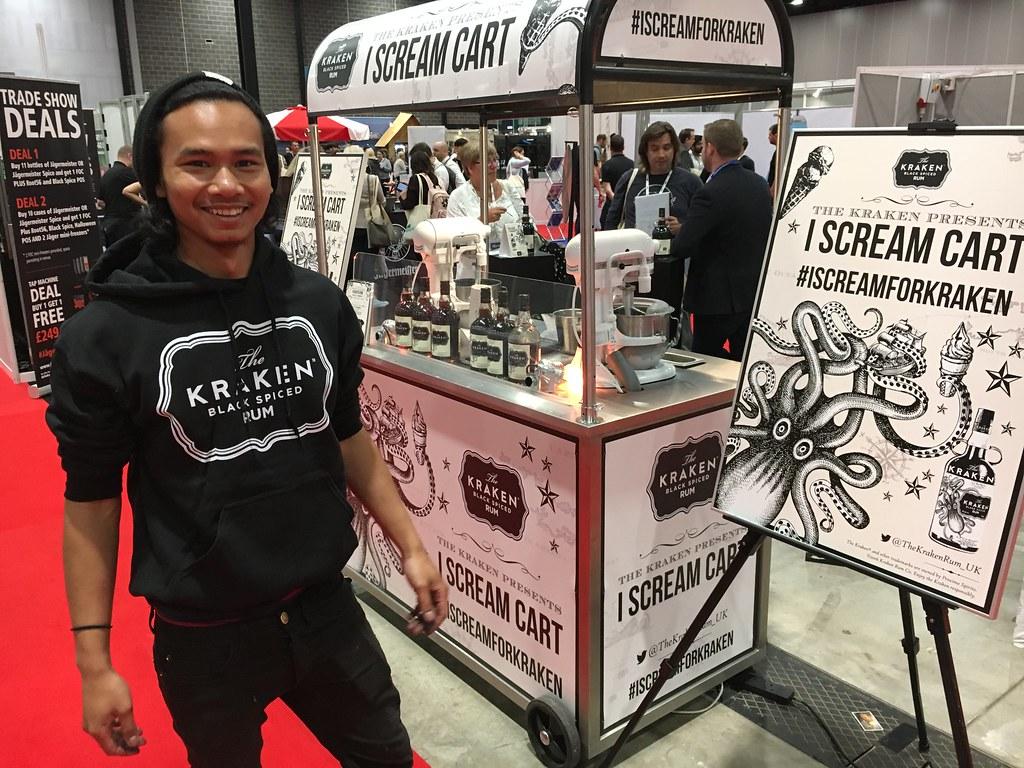 The Kraken Black Spiced Rum branded ice cream cart upgrade and staging hub for The Misty Tray brand activation