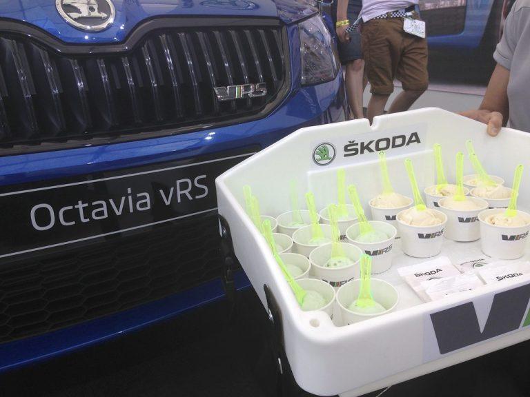 Branded Misty Tray with custom Skoda vRS ice cream tubs ready for activation